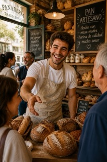 "Ahora es el momento perfecto para un descanso corto antes de regresar a la panadería. Me gusta sentarme en la plaza y disfrutar del aroma de mi pan recién horneado. Hay algo especial en compartir un rato con la gente del barrio. ¡Hasta pronto, amigos!